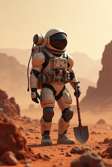 Astronaut with spade on mars