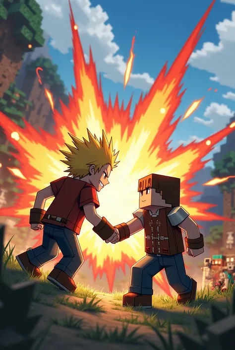 Imagine Bakugo fighting Steve from Minecraft 