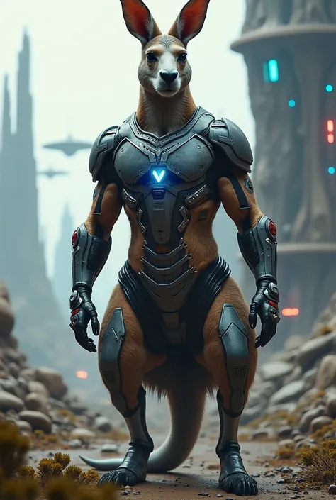 Kangaroo with more fachier armor with a facha background