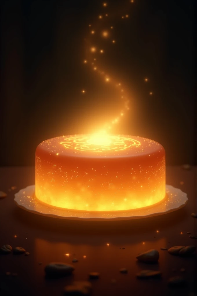  The cake emits a soft golden glow in the dark,  creating a magical and ethereal atmosphere .  It is perfect for both the palate and the eyes , and promises to bring good fortune to those who consume it .