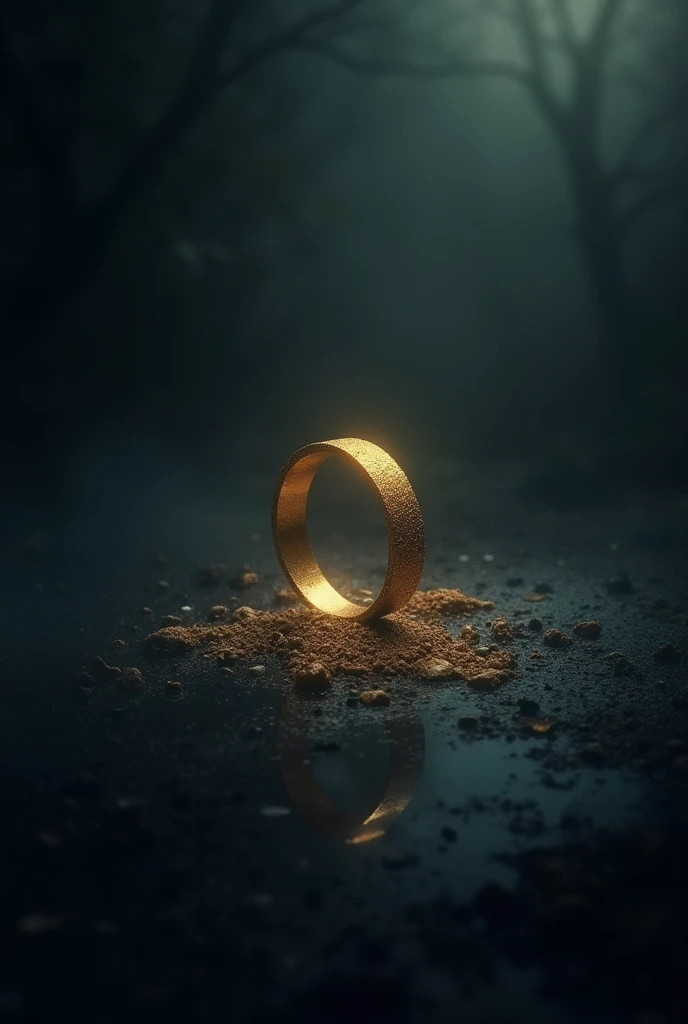 Book cover for a story called A lost soul , dark cover with a gold ring in the center representing the lost soul 