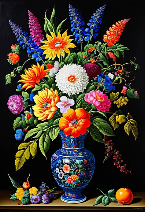 ヨハネス・ボスハールト にインスパイアされたvaseの中の花の絵のクローズアップ, Colorful flowersの,  large exotic flower , vaseに花を飾る, Colorful flowers, 私はvaseの花を夢見る,  Johannes Boshaert Inspired ,  Vivid and Vivid , Abraham Boshaert  , vase, Catherine Nolin, Decorative art , black light velvet p...