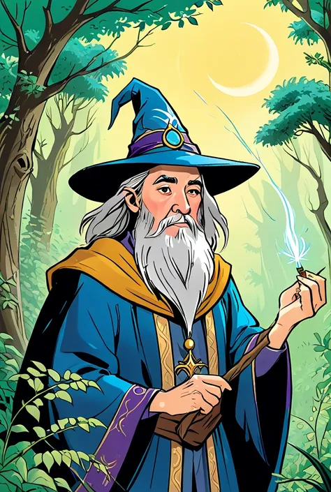 You can draw a wizard who cried one day in his enchanted forest 