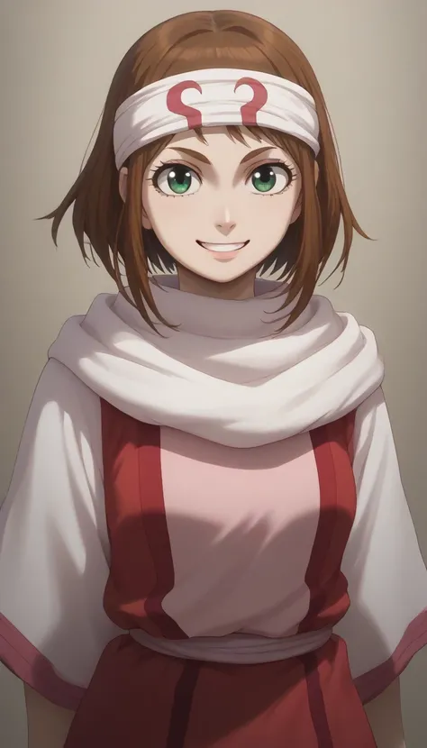 (((evil smile )))  (Ochaco Uraraka) score_9, score_8_up, score_7_up,  1girl, kyoukai  cowl headband  