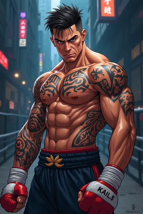 anime art,muay thai,man,