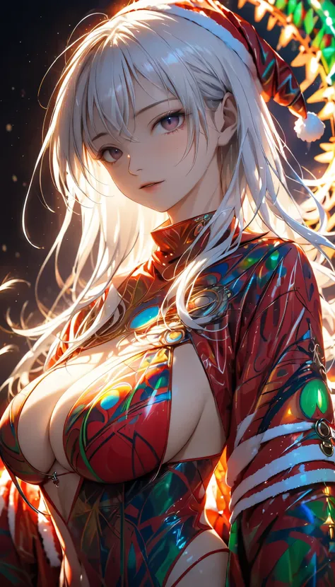 masterpiece,  High Quality ,  high res, 8k, (Alone:1.2), (( One girl )),  Japanese woman,  detailed face ,  detail eyes, correct body structure,  upper body, ((White Hair:1.2)),  long hair,  messy hair,  slender body,  (large breasts:1.2), (huge breasts:1....