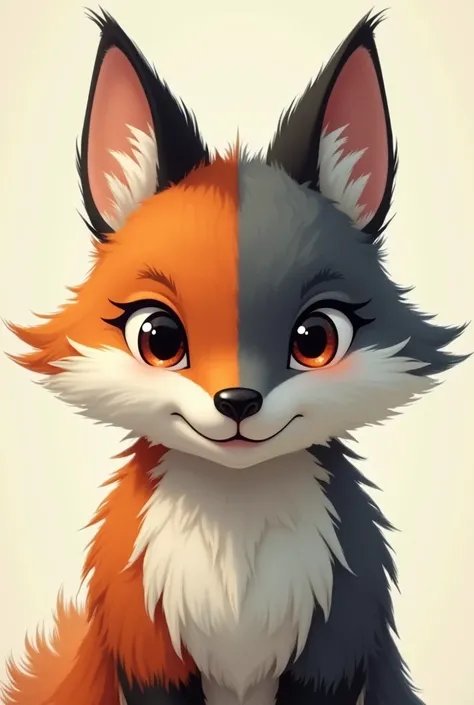 Animal with half the face of a squirrel and the other half the face of a fox in 2D