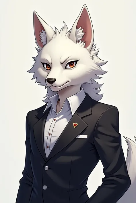 Anime wolf-boy in a blazer and shirt, white fur