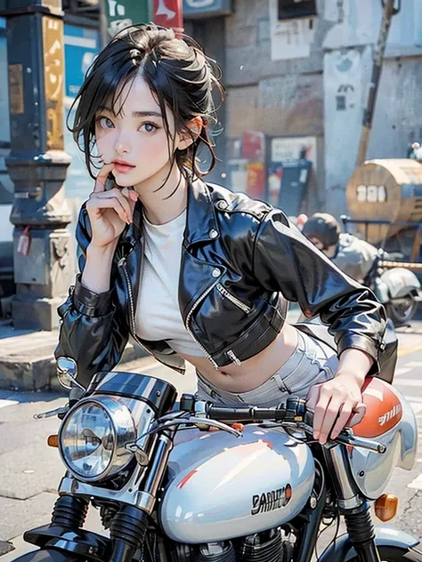 ( motorcycle riding:1.5,  Harley Davidson)、( A sports bike that is completely mechanically correct ), (((Completely anatomically correct、perfect hand、 perfect finger、Perfect Legs)))、Extremely beautiful young woman、1 person、 beautiful faces,  beautiful deli...