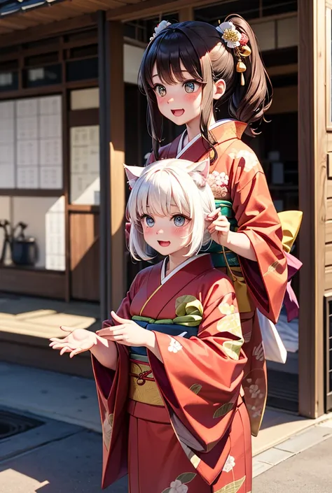 Calico cat girl in kimono