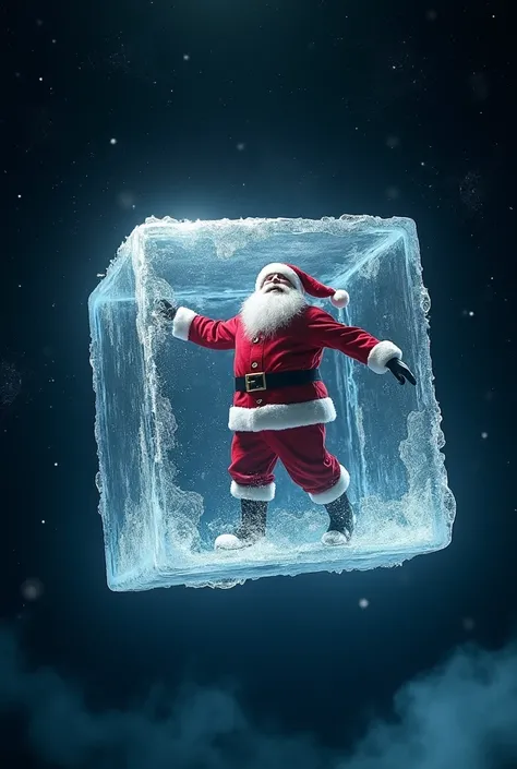 Santa is freezed in an ice cube an spinning in the universe 