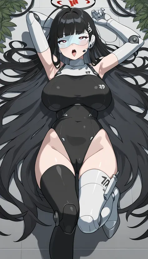 masterpiece, best quality, extremely detailed, (8K, 4K, Best Quality, hight resolution, 超A high resolution:1.1), ,8k portrait, Japaese android Girl,Plump , dark black leg cover,announcer,control panels,android,Droid,Mechanical Hand, Robot arms and legs, Bl...