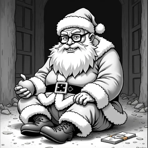  You are a genius illustrator 。
Please create a 、 doing a low-quality Santa Claus cosplay。
 I use it as a profile icon 。

Subject ：He is sitting with his legs crossed（38 years old）
*He has short stubble above his mouth and on his chin
* slightly overweight...