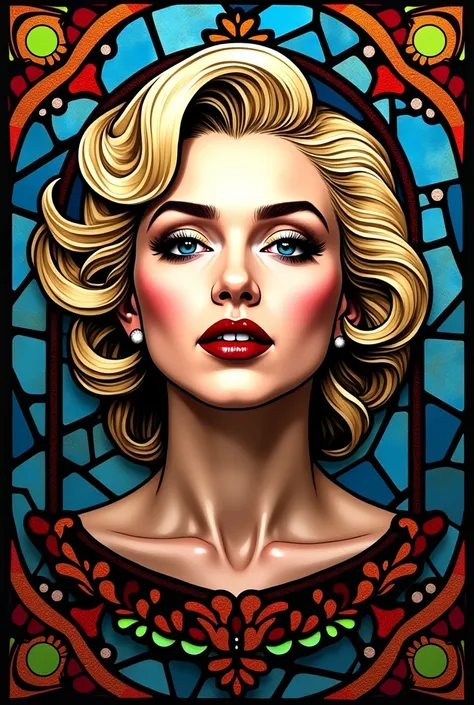 Madonna and  painted in stained glass。