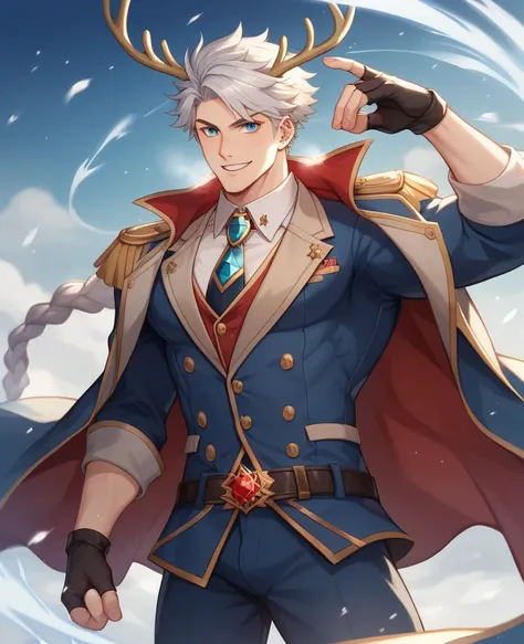 Design an extraordinarily handsome man who surpasses the combined allure of Satoru Gojo and Ryuken Ishida. He possesses a perfectly chiseled jawline, captivating silver hair that flows slightly in the wind with an effortlessly styled edge, and piercing, ra...