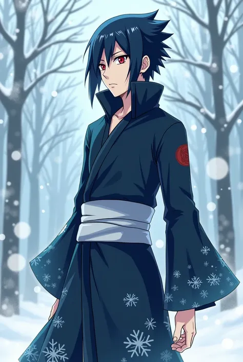 Here’s a concise prompt for creating an anime Uchiha character inspired by December:

"Create an anime Uchiha male character inspired by December. The character should have dark navy blue hair with silver tips, crimson Sharingan eyes with a deep teal glow ...