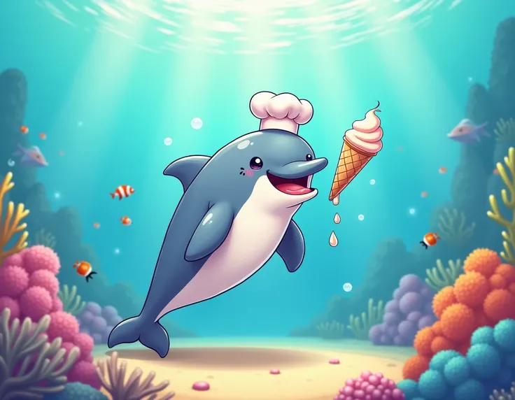 Create a cover for a quiz video for s dolphin eat ice cream