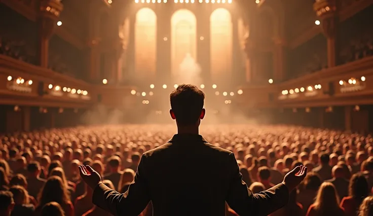  The young man is now seen at a major conference,  preaching to thousands of people .  His story of faith and overcoming is told , and lives are transformed .]