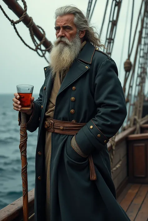 I need you to believe me a captain of an old ship with a cane in his right hand and in the other hand a whiskey vessel looking out to sea 