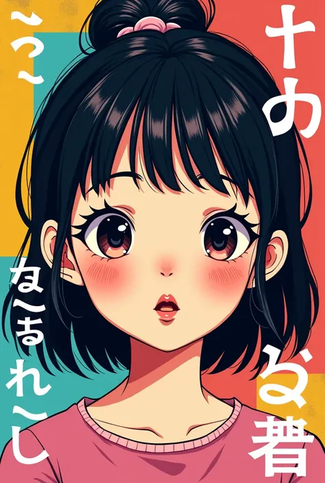 Pop design　 young girl　 dont be sad expression　Insert the text dont be sad ！ in Japanese 