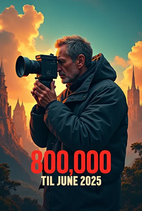 (Camera in poster) (The Movie About "Film Director behind camera" (movie poster)( Title: "800,000 Till June 2025")kept this title movie in the poster