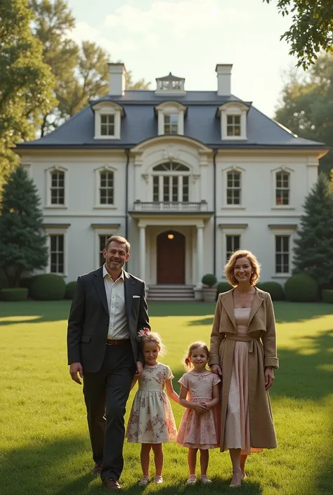 Photo realismonde a beautiful home ,  a beautiful Anglo-American or Russian looking family