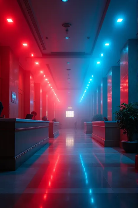 Alarm ringing with red and blue lights in a bank