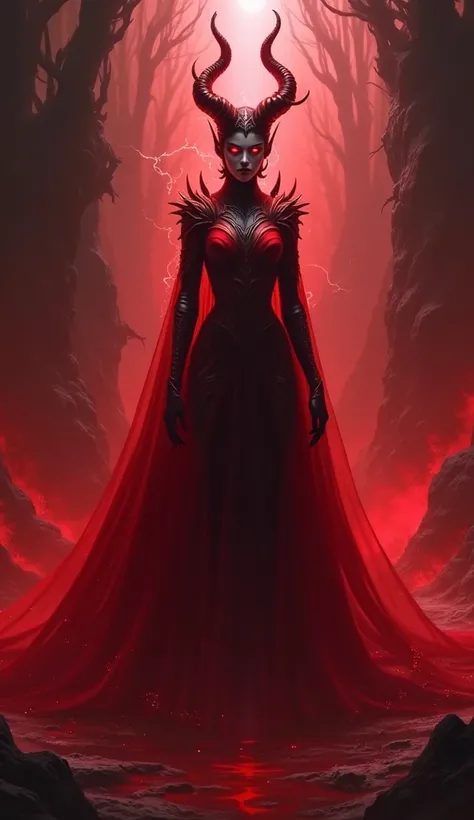 Scary devil queen make red long dress