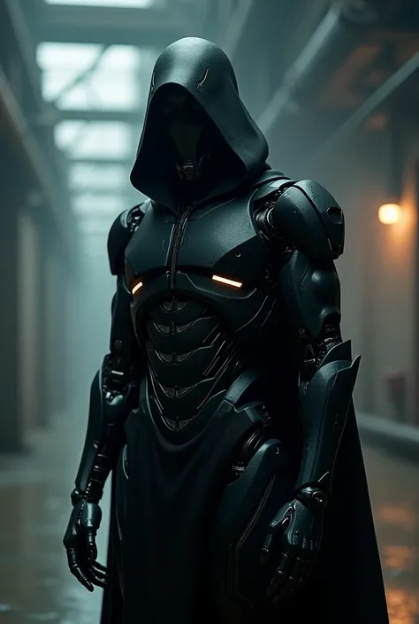 Create a robot with black hoodie with a sharp look