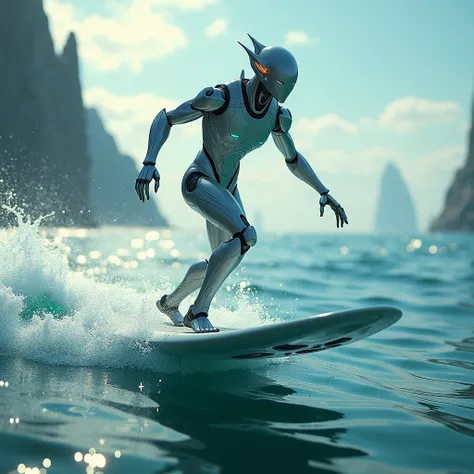  A human-like ， looks very sci-fi，Surf in the ocean 