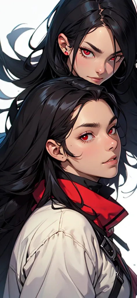 with black hair and red eyes 