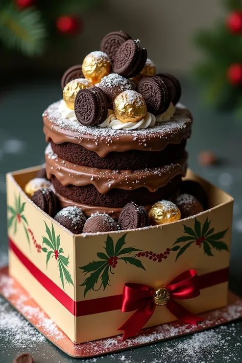 Ferrero rocher and oreo dream cake,  Christmas vibes,  cake box,  resolution 32k, 