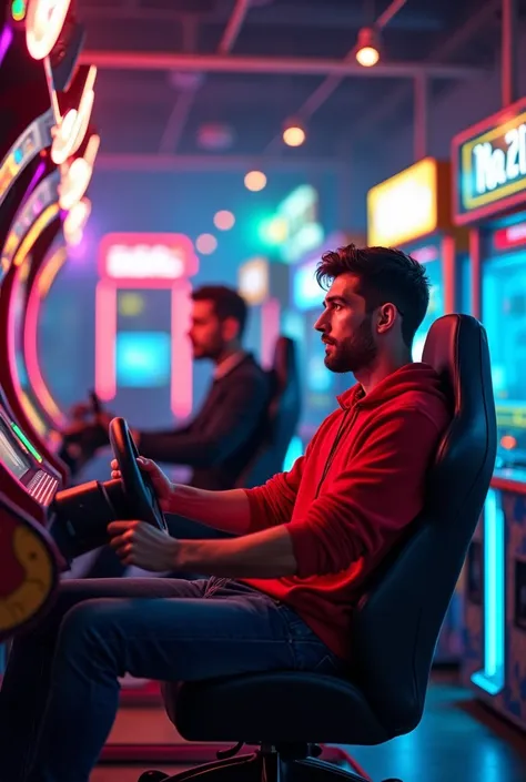 Scene: A bustling video game arcade. Neon lights flicker, and the sounds of arcade games fill the air.
Ronaldo: (Approaching a racing simulator) "This looks like fun! Lets see how fast I can go."
Messi: (Walking past a shooting game) "Hmm... this looks int...