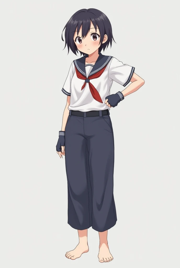 (( one boy _only, Alone,  Front-View, Chibi:0.35)), ( in her 20s:1.2,   stubby :1.2), ((白い柔Uniform)), ((Uniform)), barefoot, (( long pants )), (only:1.4), (Shota:0.35), Buzz _cut,   full body shot , ((nice, cute,  wonderful)), (fingerless gloves), (Front_V...