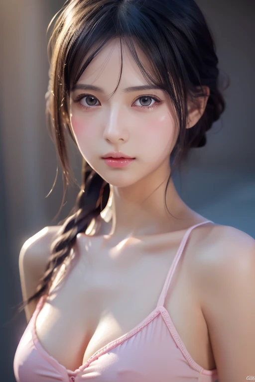   Lori anime girl in pink wet clothes, Realistic shadows,   detailed skin,  very small breasts  ,   black hair,  hair bow,   very detailed, 8K high resolution face  , Perfect Face Shape, Perfect Lips, Perfect ,   beautiful eyes,   viewers, masterpiece,  to...