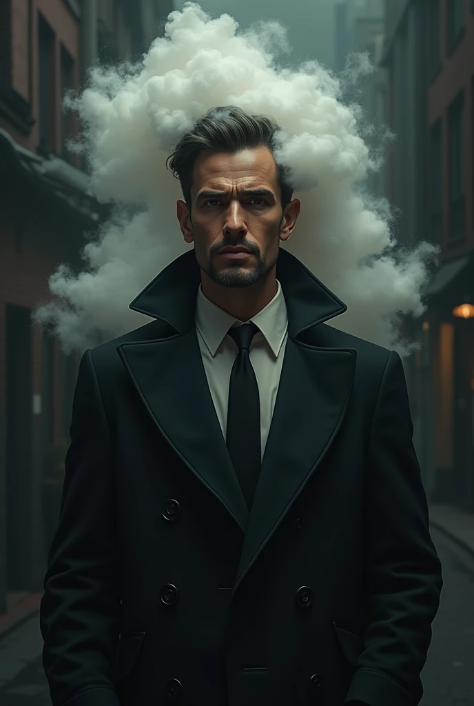 60s cloud man, mafia looks, thick black urban, thin beard without mustache, looking ahead with full confidence