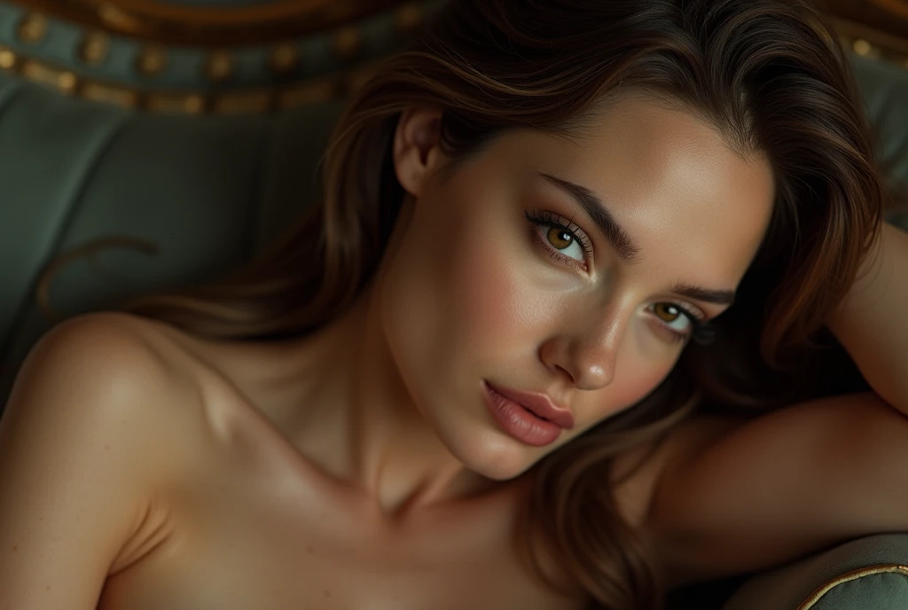 beautiful detailed eyes, beautiful detailed lips, extremely detailed eyes and face, longeyelashes, Angelina Jolie, posing as the Nude Maja of Goya, highly detailed, sensuality, professional boudoir photography, lying nude on a divan, looking at the camera,...