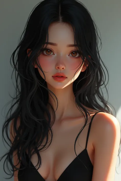 (half photo), absurd, (absurdresolution)), masterpiece, realistic, best quality, (Extremely detailed 8k unity CG wallpaper), (best illustration), (best shadow), Realistic lighting, beautiful detailed glow, ((22 years old)), girl, long black hair, siren and...