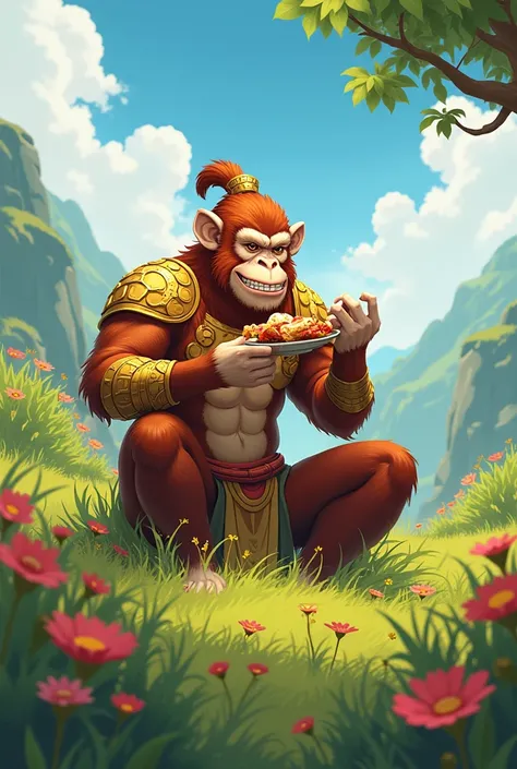 Wukong monkey king eating in the field