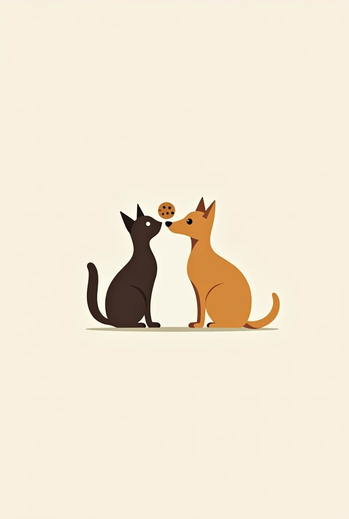 Minimalist logo of a cat and a dog eating a cookie 