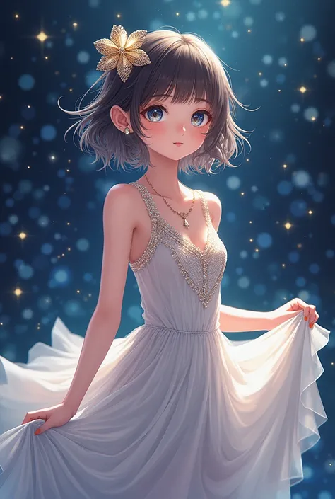 1 girl, Alone,  better quality,  masterpiece , Ruby Hoshino,   hair ornament,  Sparkling Eyes, star in the eye, (star in the eye derecho:1), (dress:1.4), (Concert1 ),  On stage,