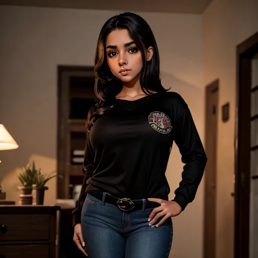 Dark nightmarish movie style, a petite cute shy innocent skinny with monstously huge fat size breasts Mexican nerdy emo teen, short volumetric hair, beautiful detailed brown eyes, cutely detailed lips, super cute highly detailed eyes and face, round shape ...