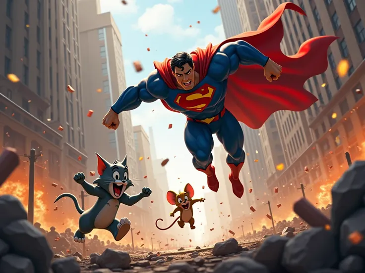 tom and jerry  and superman in a war