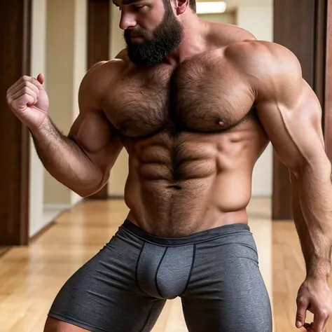 Hot country man shirtless and muscular ,hairy and has big pecs, sexy stud, he is wearing tight see through leggings, and he has strong sexy legs