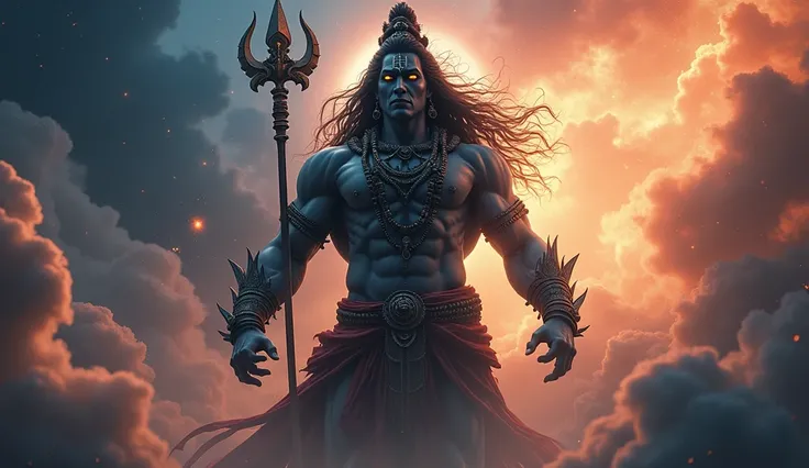 The Heavy muscled and cruel Ravana worshiping Lord Shiva create a clear and vivid image in full HDR 