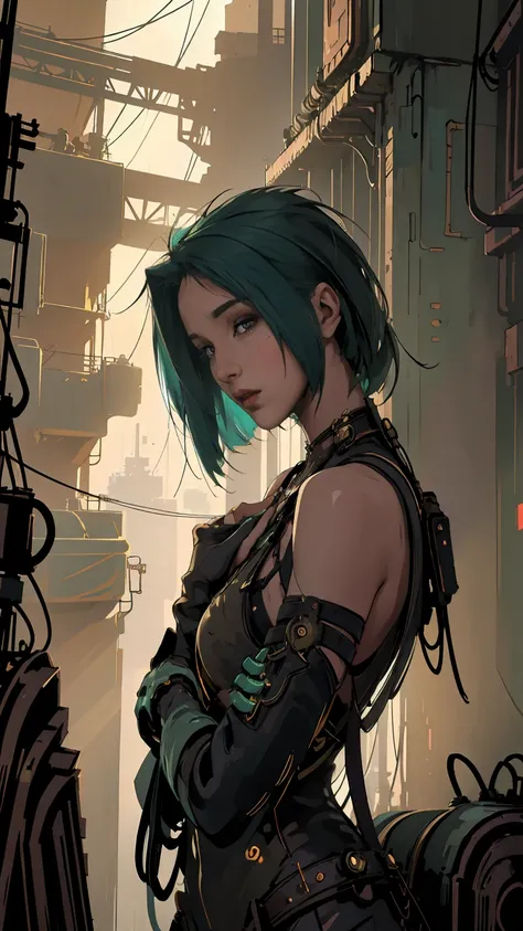 (a young girl1.2 ),(landscape:1.3),(very long green hair:1.2),(one-length haircut:1.3),(cyberpunk buildings in the background:1.3),(steampunk buildings in the background:1.3),(steampunk) , (gloves),(night:1.4), (masterpiece:1.2), (highest quality:1.2),high...