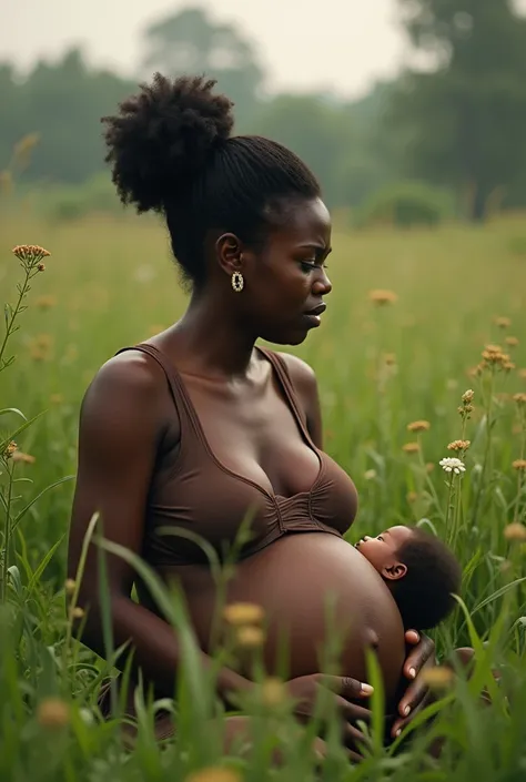 black girl gives birth in the field