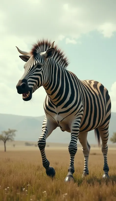 Zebra and Cow hybrid monster image 16k realistic.  The object zoom out