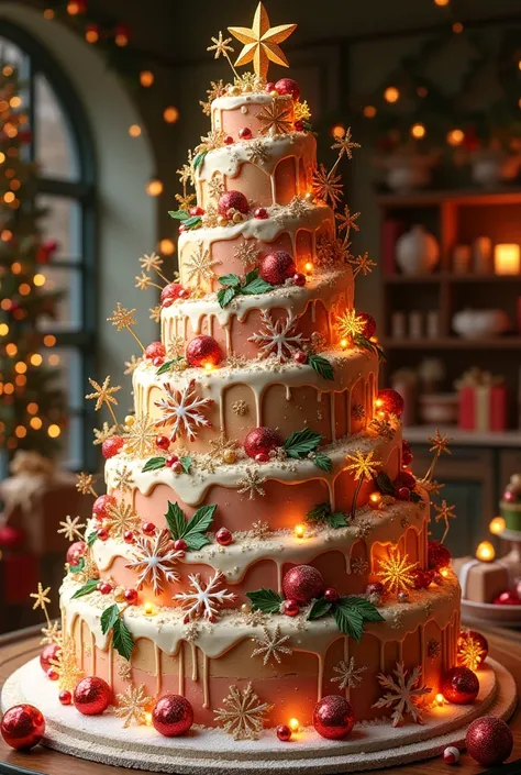 Huge cake with Christmas decorations