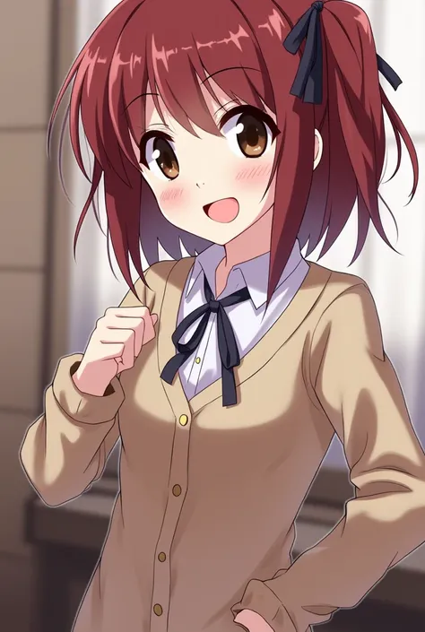  One girl ,  look,  smiles, Reddish brown hair,  dark eyes, Crazy Eyes,  Return Blood,  anime style, Blurred, ribbon, Black eyes, Lightless Eyes, Jet Black Eyes ,手からBlitz,Blitz,thunder, Railgun, Aim, one hand